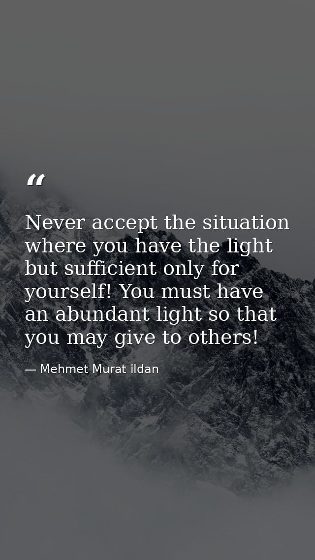 Never accept the situation where you have the light but sufficient only for yourself! You must have an abundant light so — Mehmet Murat ildan