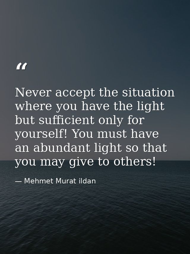 Never accept the situation where you have the light but sufficient only for yourself! You must have an abundant light so — Mehmet Murat ildan