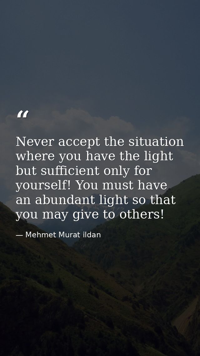 Never accept the situation where you have the light but sufficient only for yourself! You must have an abundant light so — Mehmet Murat ildan