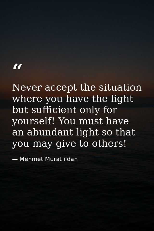 Never accept the situation where you have the light but sufficient only for yourself! You must have an abundant light so — Mehmet Murat ildan