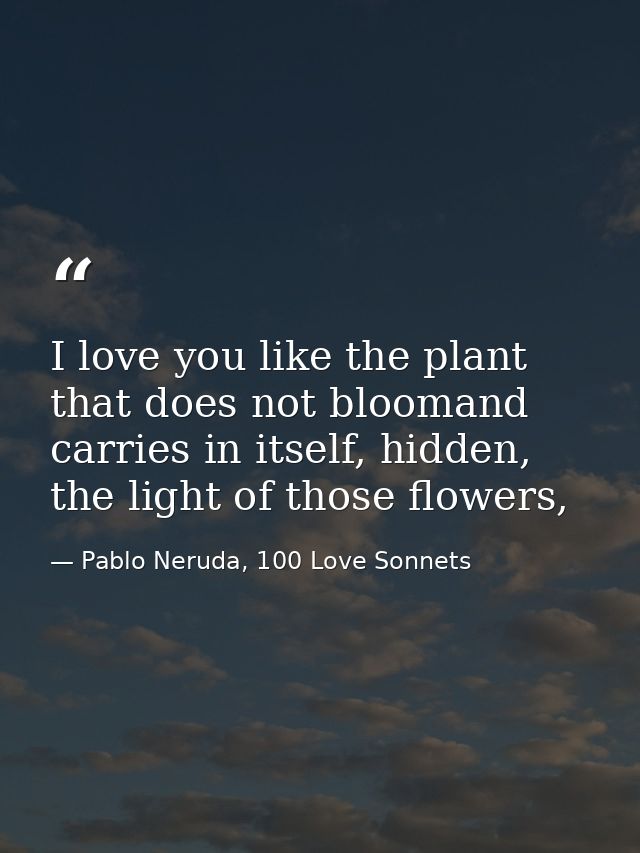 I love you like the plant that does not bloomand carries in itself, hidden, the light of those flowers, — Pablo Neruda, 100 Love Sonnets