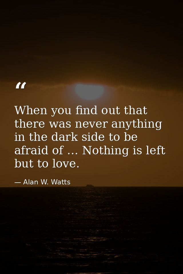 When you find out that there was never anything in the dark side to be afraid of … Nothing is left but to love. — Alan W. Watts