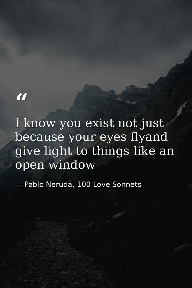I know you exist not just because your eyes flyand give light to things like an open window — Pablo Neruda, 100 Love Sonnets