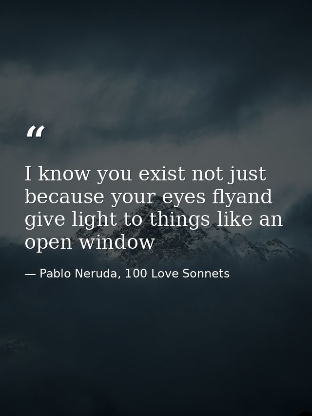I know you exist not just because your eyes flyand give light to things like an open window — Pablo Neruda, 100 Love Sonnets
