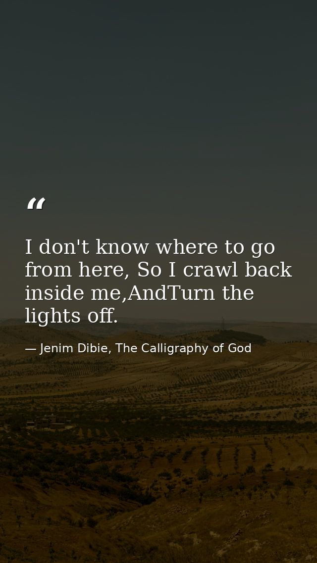 I don't know where to go from here, So I crawl back inside me,AndTurn the lights off. — Jenim Dibie, The Calligraphy of God