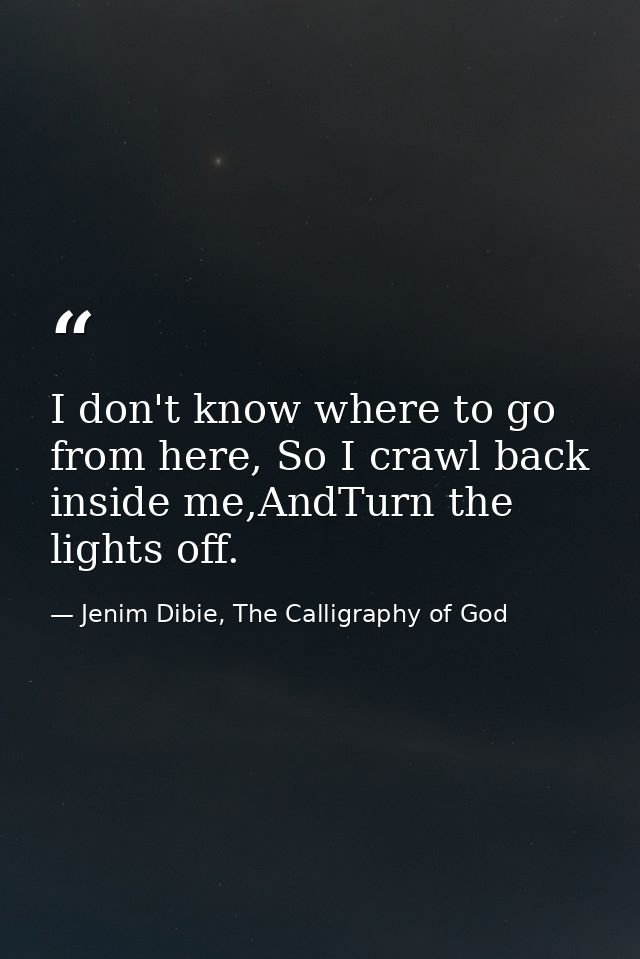I don't know where to go from here, So I crawl back inside me,AndTurn the lights off. — Jenim Dibie, The Calligraphy of God