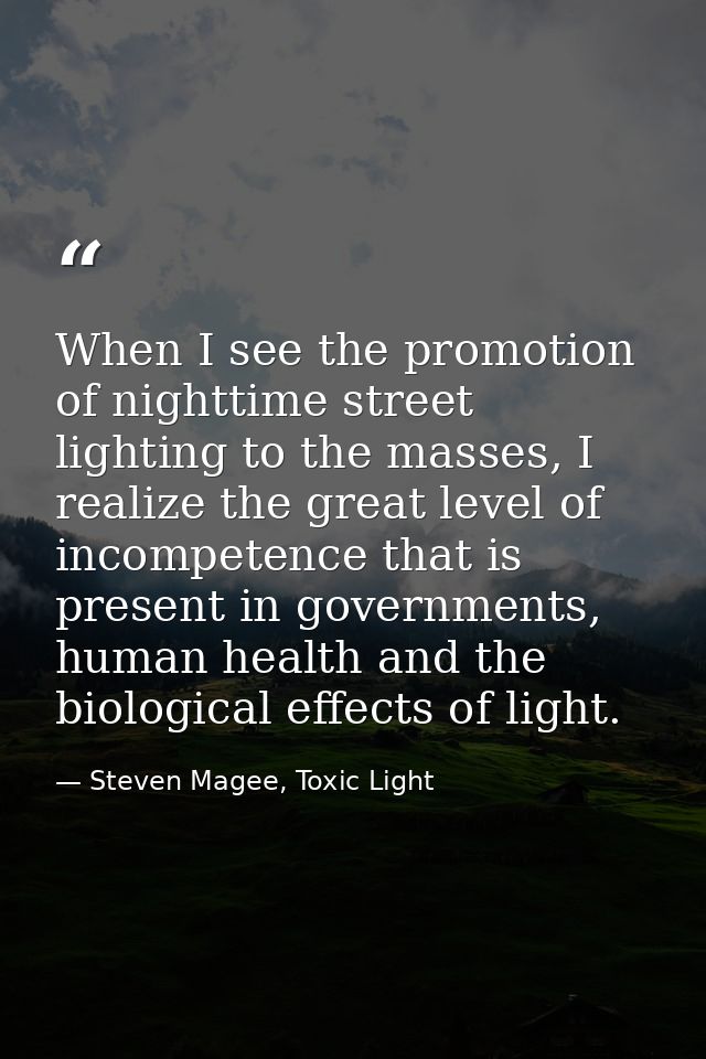 When I see the promotion of nighttime street lighting to the masses, I realize the great level of incompetence that is p — Steven Magee, Toxic Light