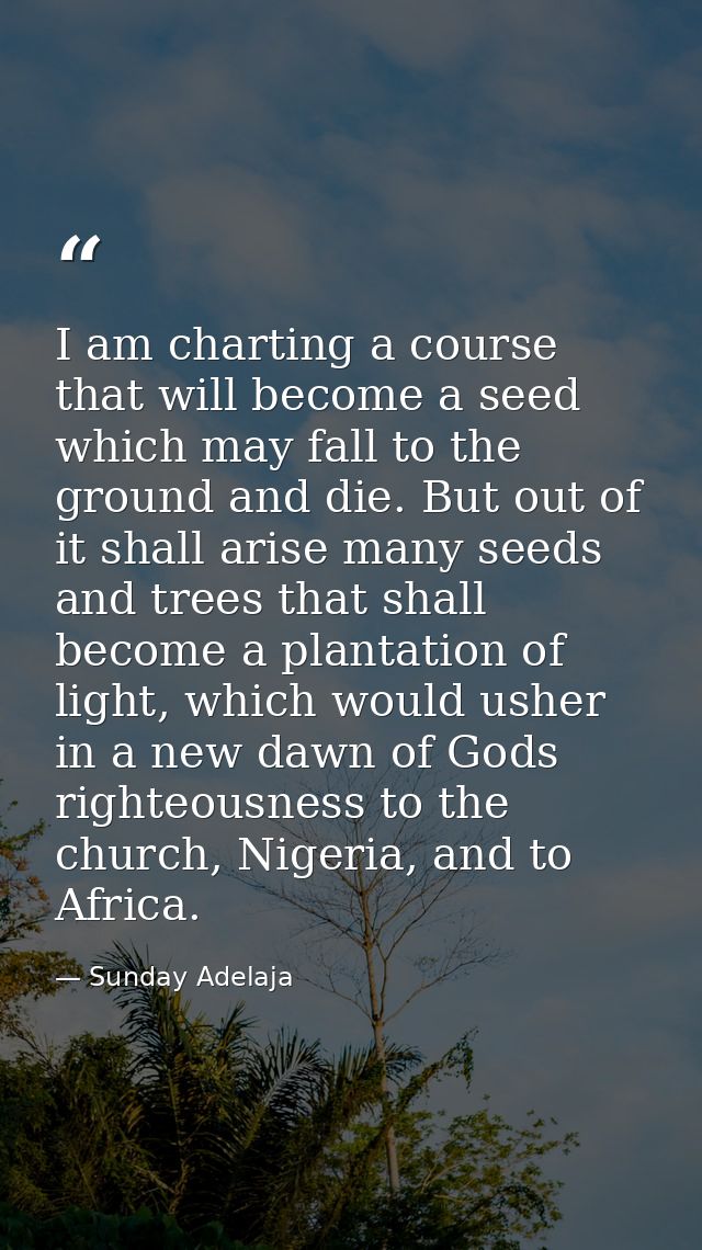 I am charting a course that will become a seed which may fall to the ground and die. But out of it shall arise many seed — Sunday Adelaja