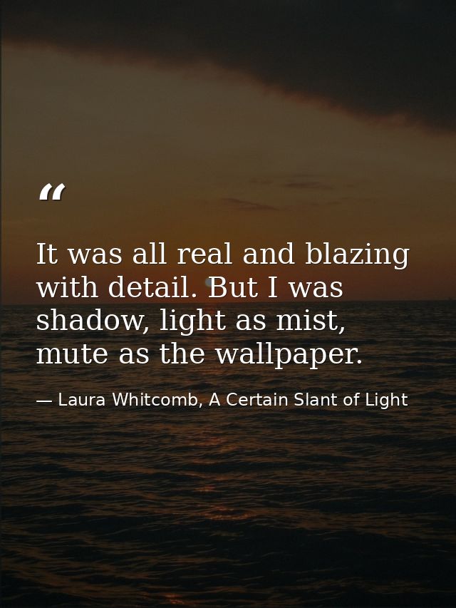 It was all real and blazing with detail. But I was shadow, light as mist, mute as the wallpaper. — Laura Whitcomb, A Certain Slant of Light