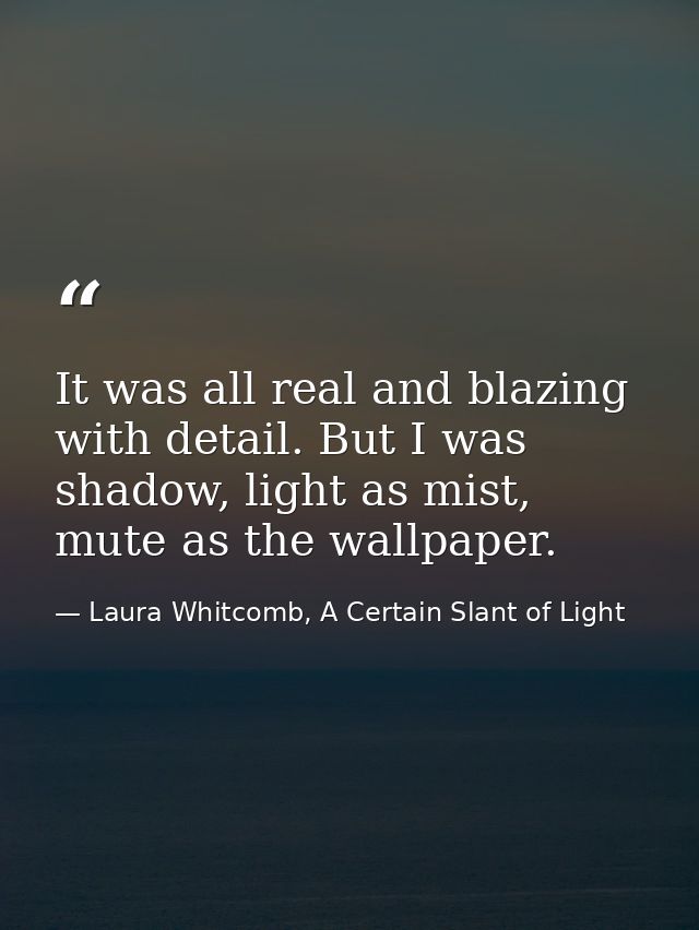 It was all real and blazing with detail. But I was shadow, light as mist, mute as the wallpaper. — Laura Whitcomb, A Certain Slant of Light