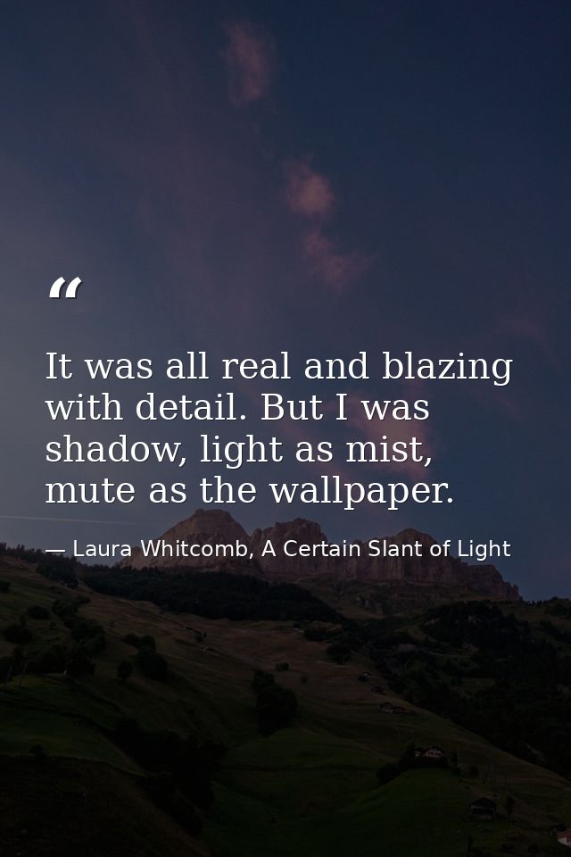 It was all real and blazing with detail. But I was shadow, light as mist, mute as the wallpaper. — Laura Whitcomb, A Certain Slant of Light