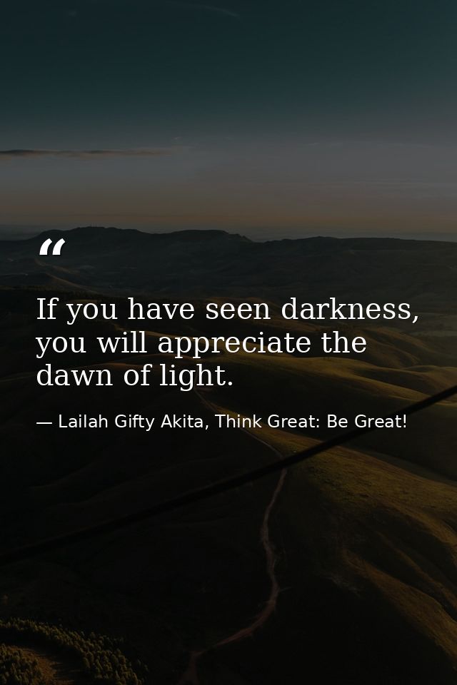 If you have seen darkness, you will appreciate the dawn of light. — Lailah Gifty Akita, Think Great: Be Great!