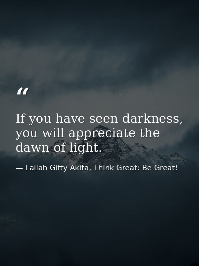 If you have seen darkness, you will appreciate the dawn of light. — Lailah Gifty Akita, Think Great: Be Great!