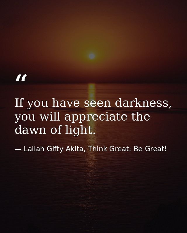 If you have seen darkness, you will appreciate the dawn of light. — Lailah Gifty Akita, Think Great: Be Great!
