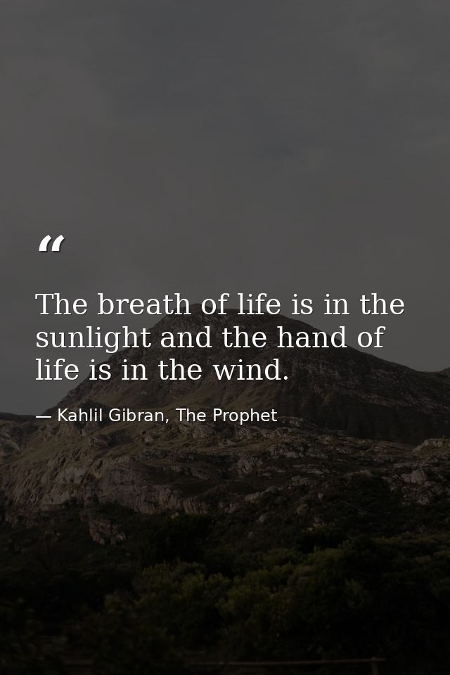 The breath of life is in the sunlight and the hand of life is in the wind. — Kahlil Gibran, The Prophet