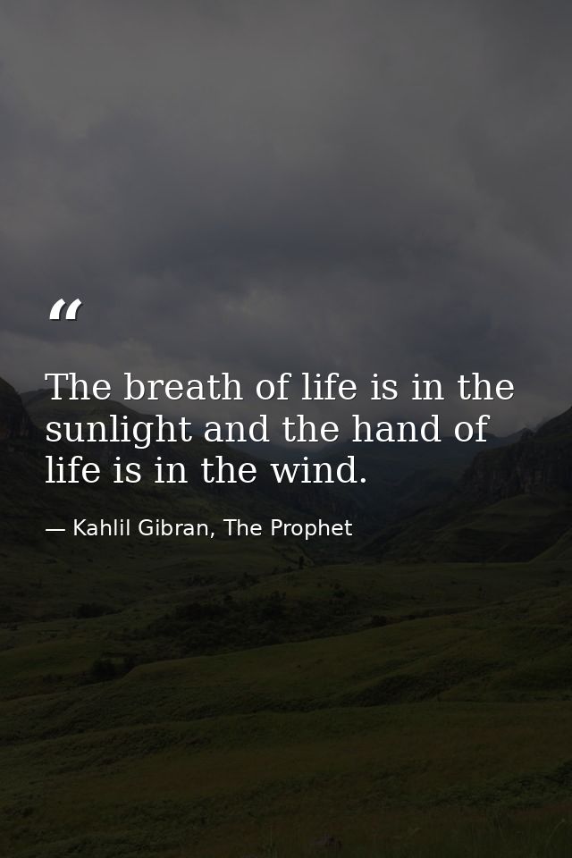The breath of life is in the sunlight and the hand of life is in the wind. — Kahlil Gibran, The Prophet