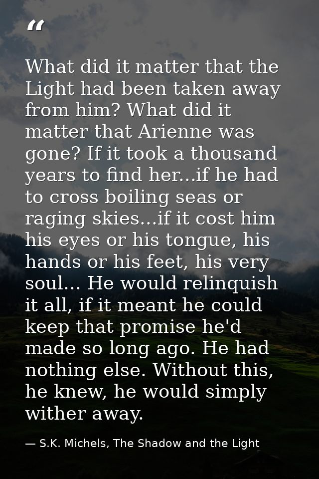 What did it matter that the Light had been taken away from him? What did it matter that Arienne was gone? If it took a t — S.K. Michels, The Shadow and the Light