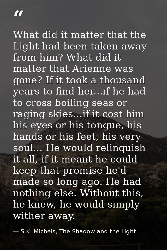What did it matter that the Light had been taken away from him? What did it matter that Arienne was gone? If it took a t — S.K. Michels, The Shadow and the Light