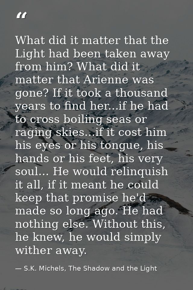 What did it matter that the Light had been taken away from him? What did it matter that Arienne was gone? If it took a t — S.K. Michels, The Shadow and the Light