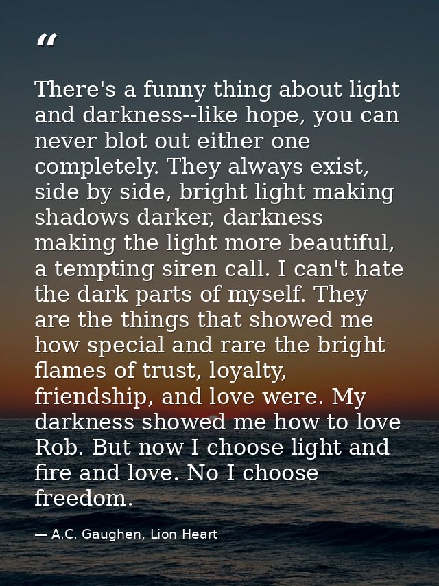 There's a funny thing about light and darkness--like hope, you can never blot out either one completely. They always exi — A.C. Gaughen, Lion Heart