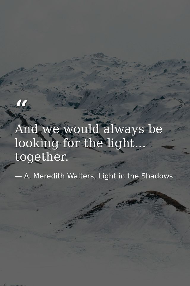 And we would always be looking for the light... together. — A. Meredith Walters, Light in the Shadows