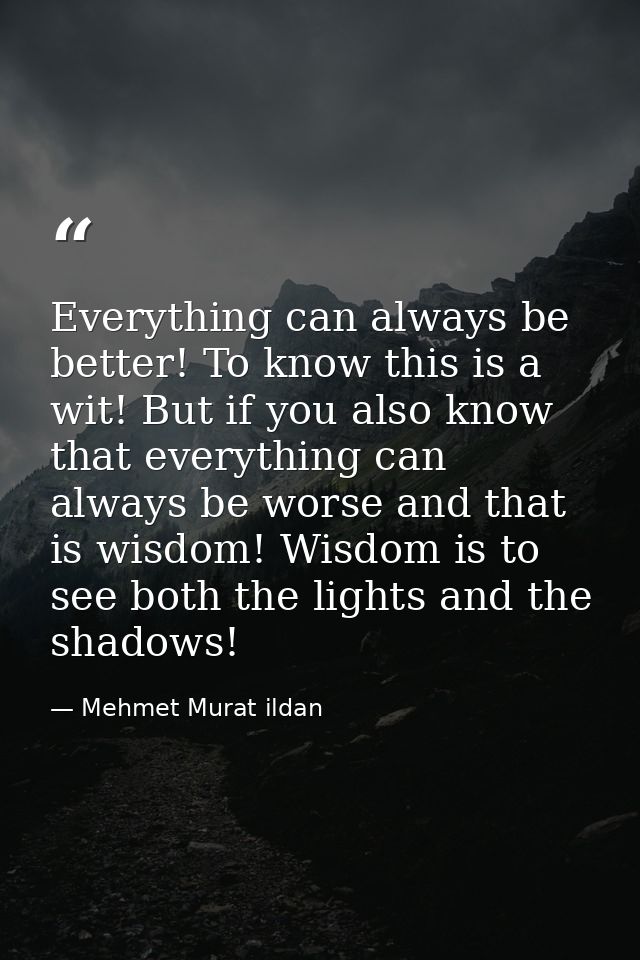 Everything can always be better! To know this is a wit! But if you also know that everything can always be worse and tha — Mehmet Murat ildan