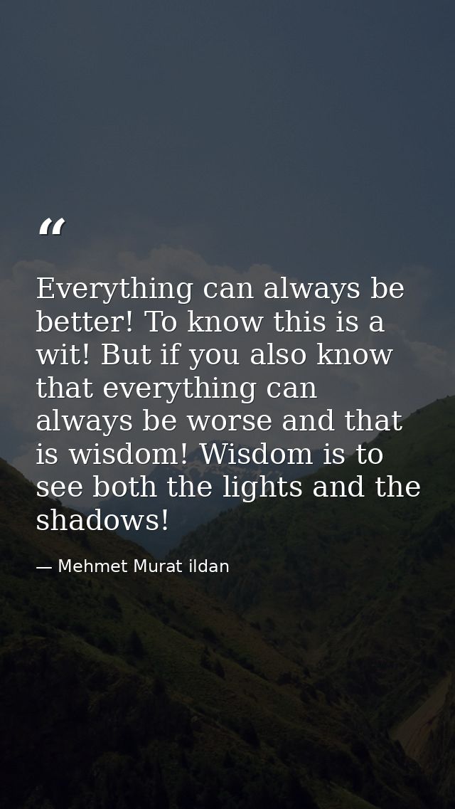 Everything can always be better! To know this is a wit! But if you also know that everything can always be worse and tha — Mehmet Murat ildan