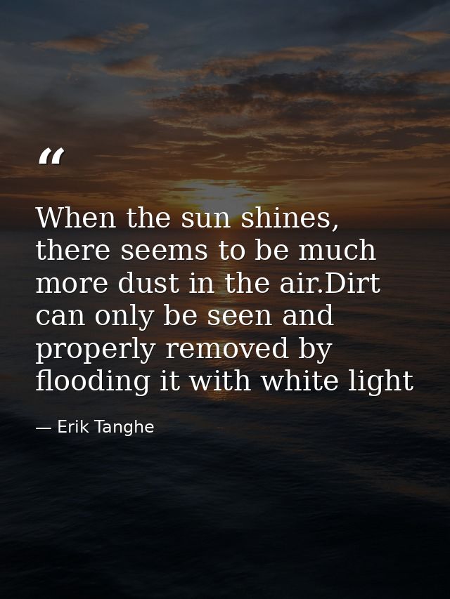 When the sun shines, there seems to be much more dust in the air.Dirt can only be seen and properly removed by flooding  — Erik Tanghe