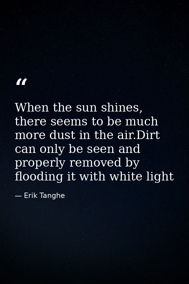 When the sun shines, there seems to be much more dust in the air.Dirt can only be seen and properly removed by flooding  — Erik Tanghe