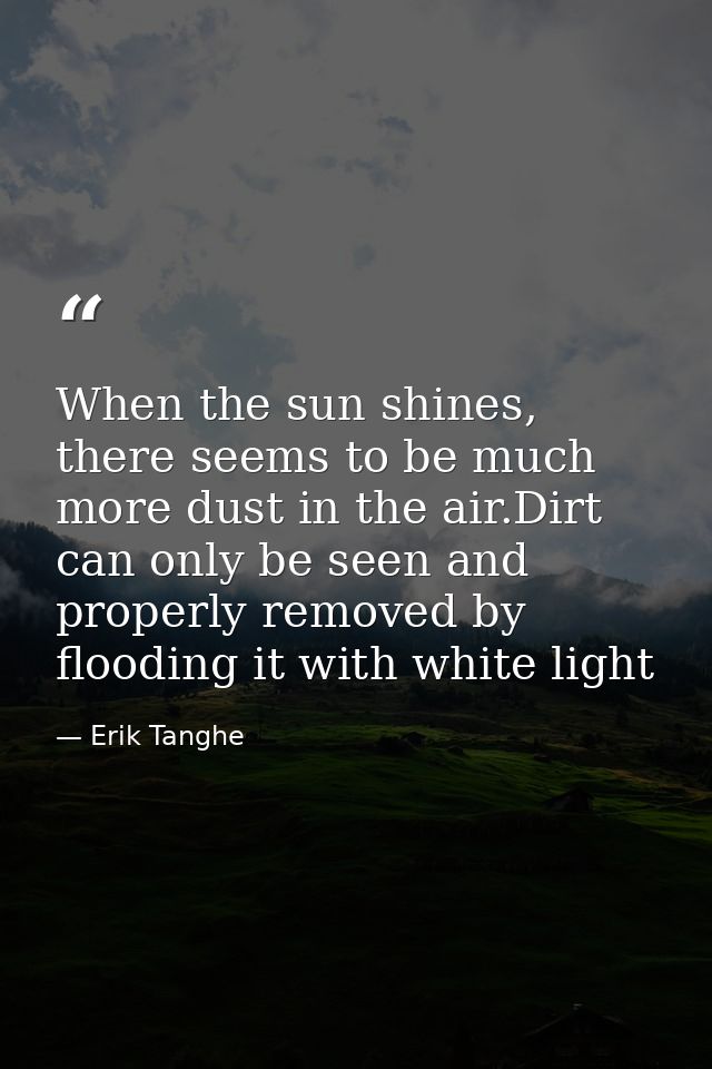 When the sun shines, there seems to be much more dust in the air.Dirt can only be seen and properly removed by flooding  — Erik Tanghe