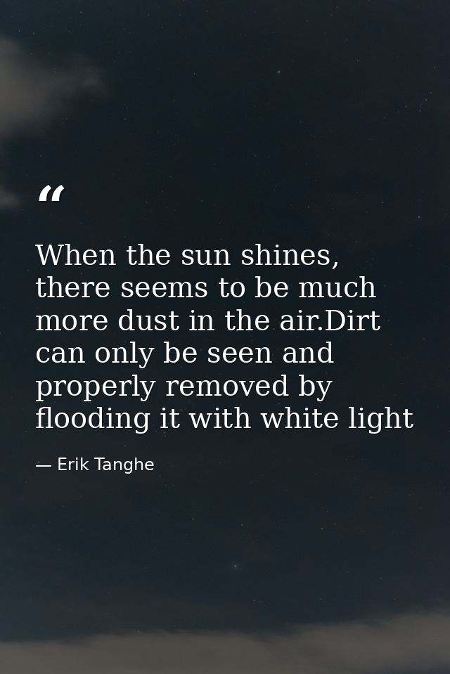 When the sun shines, there seems to be much more dust in the air.Dirt can only be seen and properly removed by flooding  — Erik Tanghe