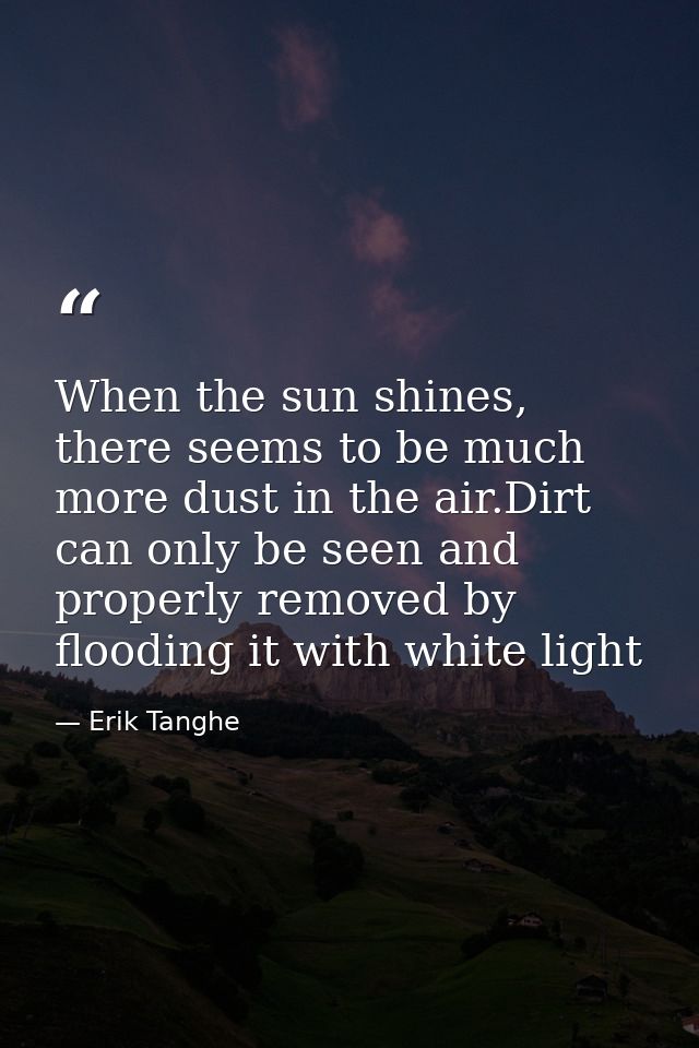 When the sun shines, there seems to be much more dust in the air.Dirt can only be seen and properly removed by flooding  — Erik Tanghe