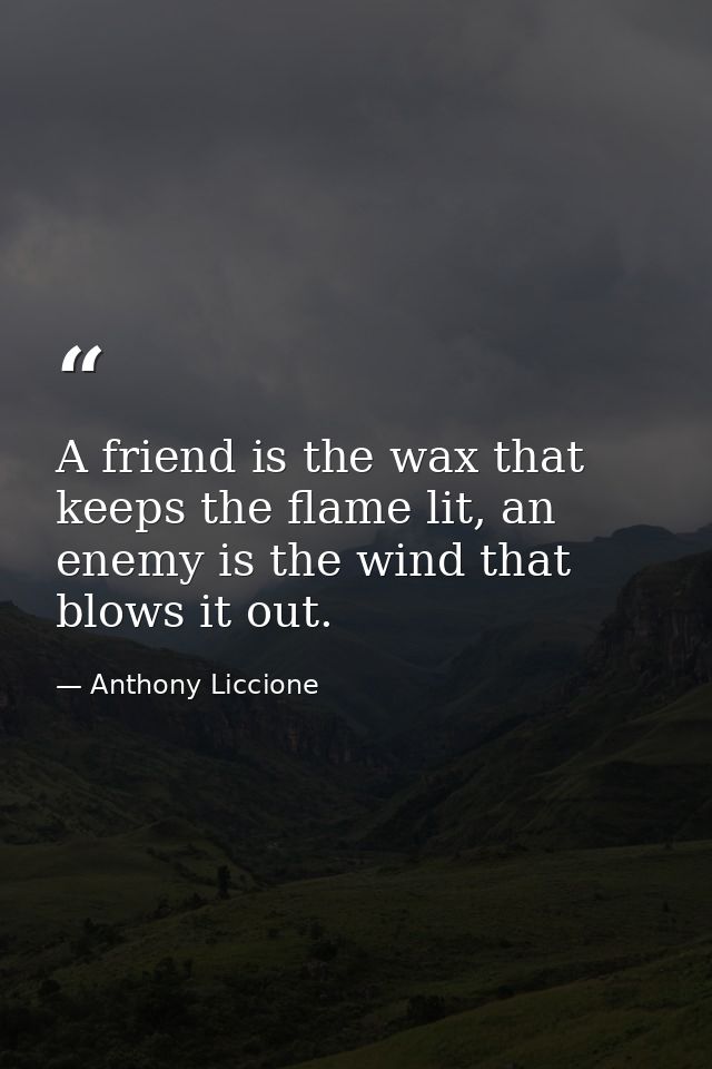 A friend is the wax that keeps the flame lit, an enemy is the wind that blows it out. — Anthony Liccione