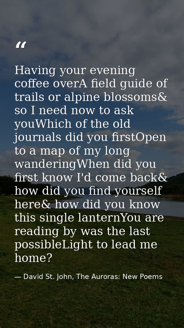 Having your evening coffee overA field guide of trails or alpine blossoms& so I need now to ask youWhich of the old jour — David St. John, The Auroras: New Poems