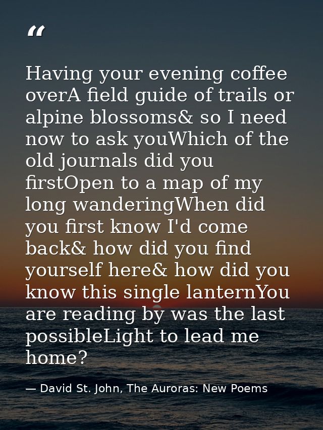 Having your evening coffee overA field guide of trails or alpine blossoms& so I need now to ask youWhich of the old jour — David St. John, The Auroras: New Poems