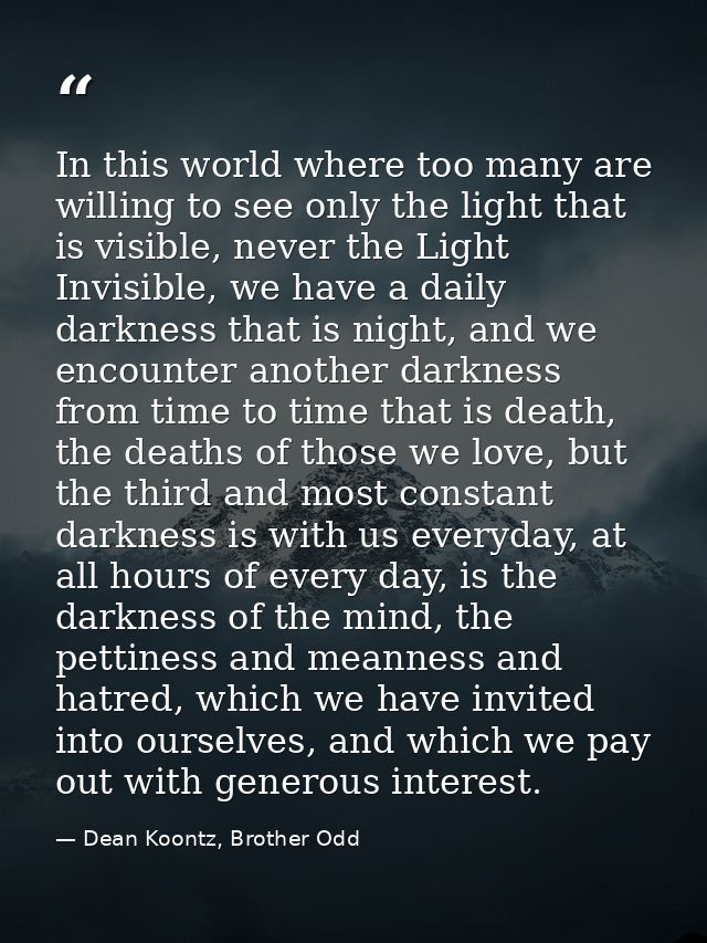 In this world where too many are willing to see only the light that is visible, never the Light Invisible, we have a dai — Dean Koontz, Brother Odd