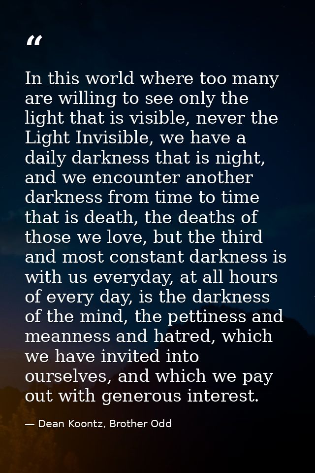 In this world where too many are willing to see only the light that is visible, never the Light Invisible, we have a dai — Dean Koontz, Brother Odd