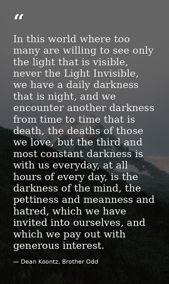In this world where too many are willing to see only the light that is visible, never the Light Invisible, we have a dai — Dean Koontz, Brother Odd