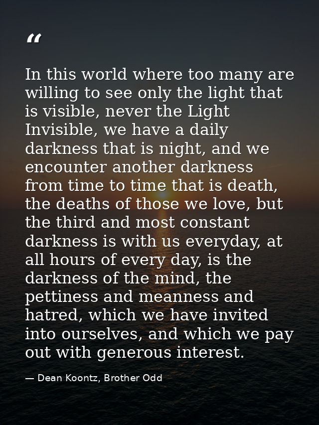 In this world where too many are willing to see only the light that is visible, never the Light Invisible, we have a dai — Dean Koontz, Brother Odd