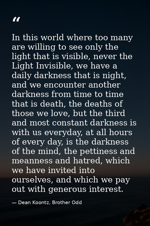 In this world where too many are willing to see only the light that is visible, never the Light Invisible, we have a dai — Dean Koontz, Brother Odd
