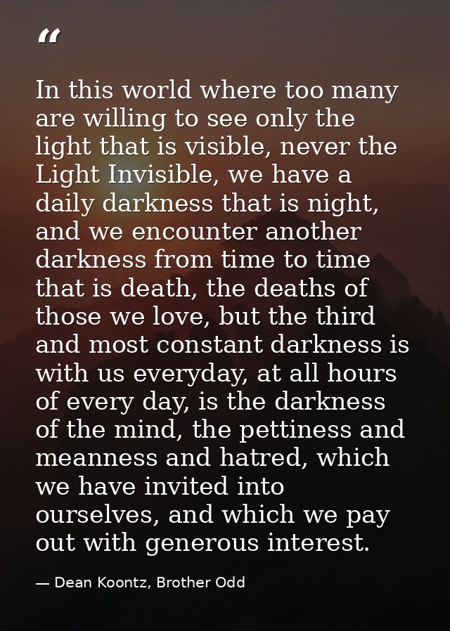 In this world where too many are willing to see only the light that is visible, never the Light Invisible, we have a dai — Dean Koontz, Brother Odd
