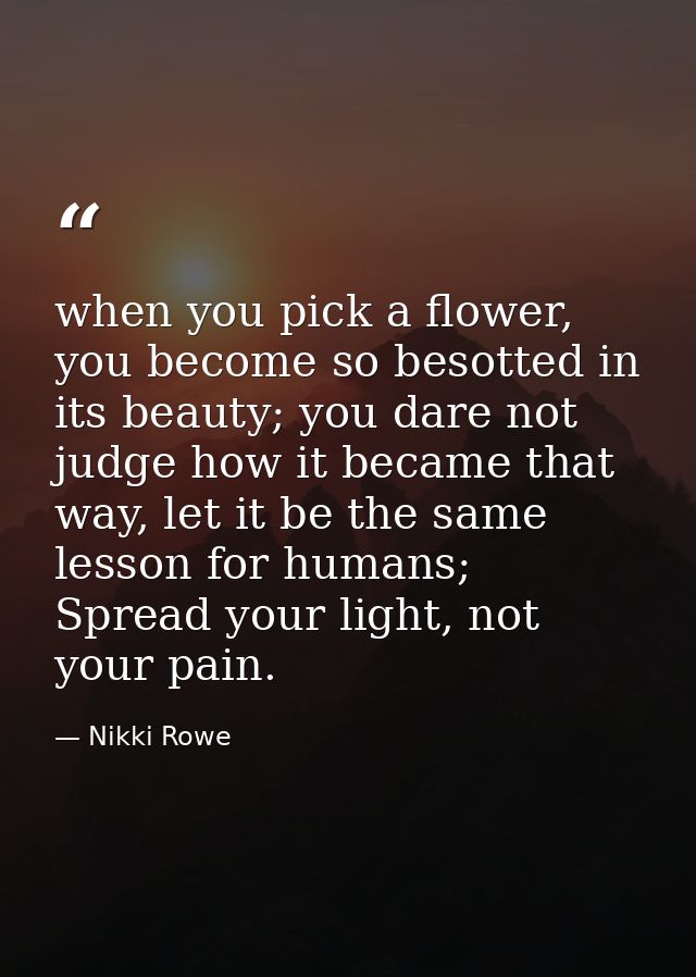 when you pick a flower, you become so besotted in its beauty; you dare not judge how it became that way, let it be the s — Nikki Rowe