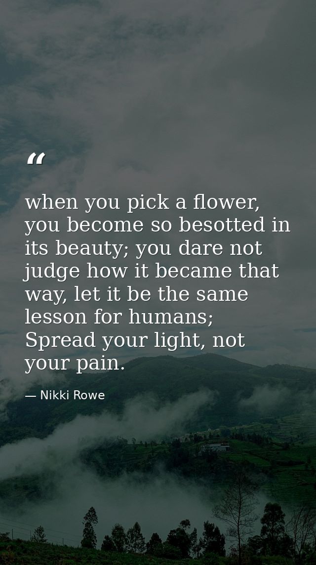when you pick a flower, you become so besotted in its beauty; you dare not judge how it became that way, let it be the s — Nikki Rowe