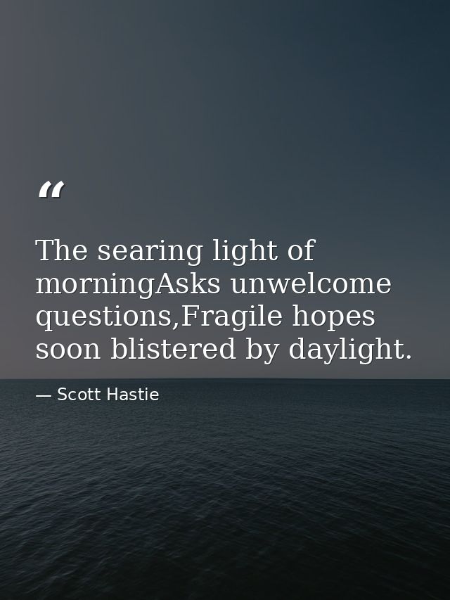 The searing light of morningAsks unwelcome questions,Fragile hopes soon blistered by daylight. — Scott Hastie