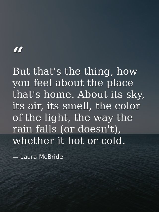 But that's the thing, how you feel about the place that's home. About its sky, its air, its smell, the color of the ligh — Laura McBride
