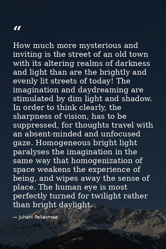 How much more mysterious and inviting is the street of an old town with its altering realms of darkness and light than a — Juhani Pallasmaa
