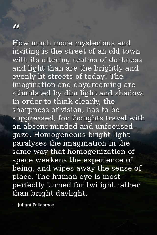 How much more mysterious and inviting is the street of an old town with its altering realms of darkness and light than a — Juhani Pallasmaa