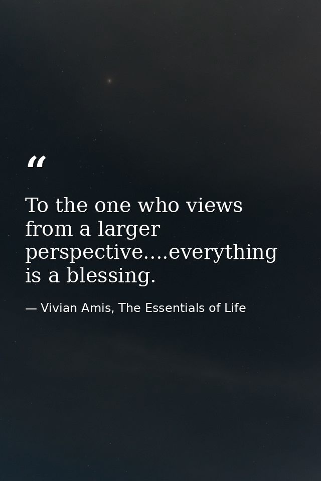 To the one who views from a larger perspective....everything is a blessing. — Vivian Amis, The Essentials of Life