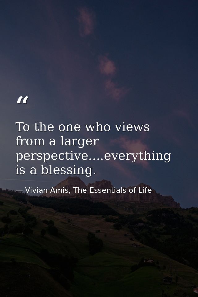 To the one who views from a larger perspective....everything is a blessing. — Vivian Amis, The Essentials of Life