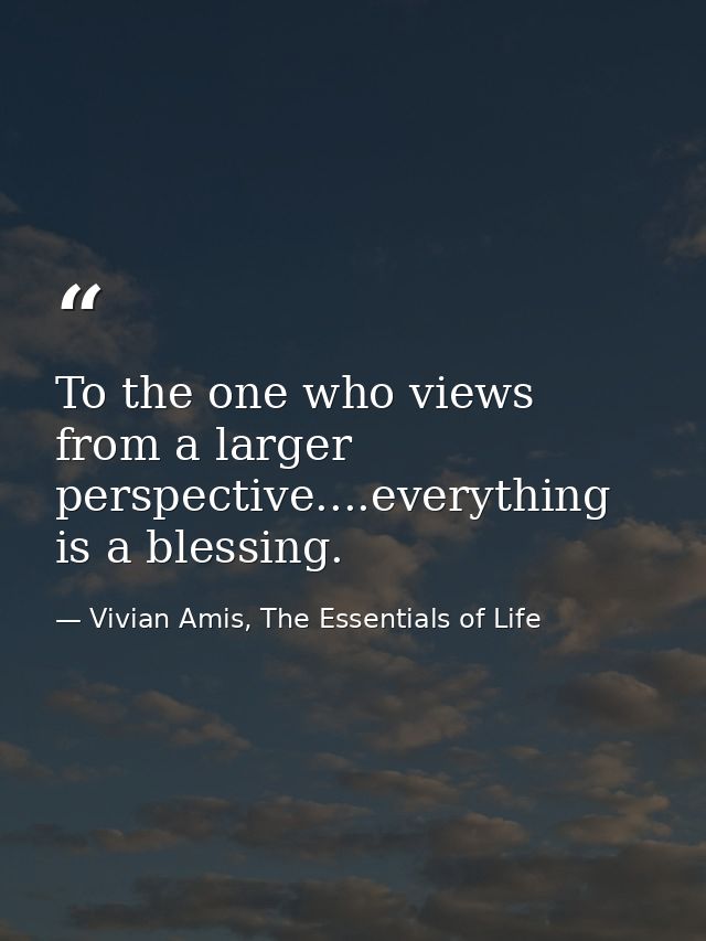 To the one who views from a larger perspective....everything is a blessing. — Vivian Amis, The Essentials of Life